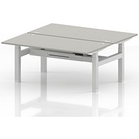 Air 2 Person Sit-Standing Bench Desk, Back to Back, 2 x 1600mm (800mm Deep), White Frame, Dove Grey