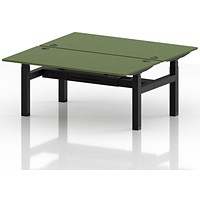 Air 2 Person Sit-Standing Bench Desk, Back to Back, 2 x 1600mm (800mm Deep), Black Frame, Moss Green