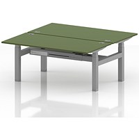 Air 2 Person Sit-Standing Bench Desk, Back to Back, 2 x 1600mm (800mm Deep), Silver Frame, Moss Green