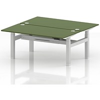 Air 2 Person Sit-Standing Bench Desk, Back to Back, 2 x 1600mm (800mm Deep), White Frame, Moss Green
