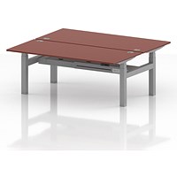 Air 2 Person Sit-Standing Bench Desk, Back to Back, 2 x 1800mm (800mm Deep), Silver Frame, Brick Red