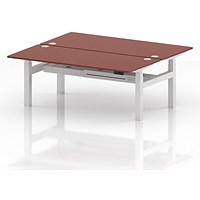 Air 2 Person Sit-Standing Bench Desk, Back to Back, 2 x 1800mm (800mm Deep), White Frame, Brick Red