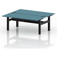 Air 2 Person Sit-Standing Bench Desk, Back to Back, 2 x 1800mm (800mm Deep), Black Frame, Dark Teal
