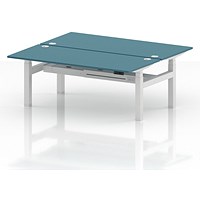 Air 2 Person Sit-Standing Bench Desk, Back to Back, 2 x 1800mm (800mm Deep), White Frame, Dark Teal