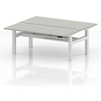 Air 2 Person Sit-Standing Bench Desk, Back to Back, 2 x 1800mm (800mm Deep), White Frame, Dove Grey