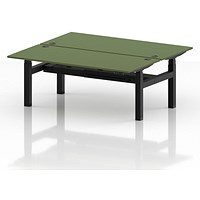 Air 2 Person Sit-Standing Bench Desk, Back to Back, 2 x 1800mm (800mm Deep), Black Frame, Moss Green