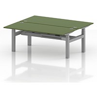 Air 2 Person Sit-Standing Bench Desk, Back to Back, 2 x 1800mm (800mm Deep), Silver Frame, Moss Green