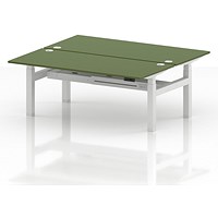 Air 2 Person Sit-Standing Bench Desk, Back to Back, 2 x 1800mm (800mm Deep), White Frame, Moss Green