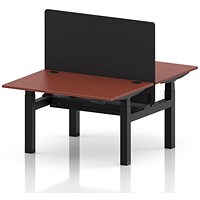 Air 2 Person Sit-Standing Bench Desk with Black Straight Screen, Back-to-Back, 2 x 1200 (800mm Deep), Black Frame, Brick Red
