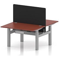 Air 2 Person Sit-Standing Bench Desk with Black Straight Screen, Back-to-Back, 2 x 1200 (800mm Deep), Silver Frame, Brick Red