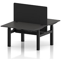 Air 2 Person Sit-Standing Bench Desk with Black Straight Screen, Back-to-Back, 2 x 1200 (800mm Deep), Black Frame, Carbon Grey