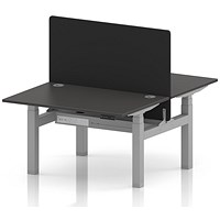 Air 2 Person Sit-Standing Bench Desk with Black Straight Screen, Back-to-Back, 2 x 1200 (800mm Deep), Silver Frame, Carbon Grey