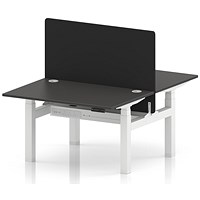Air 2 Person Sit-Standing Bench Desk with Black Straight Screen, Back-to-Back, 2 x 1200 (800mm Deep), White Frame, Carbon Grey