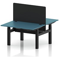 Air 2 Person Sit-Standing Bench Desk with Black Straight Screen, Back-to-Back, 2 x 1200 (800mm Deep), Black Frame, Dark Teal