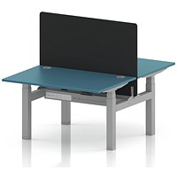 Air 2 Person Sit-Standing Bench Desk with Black Straight Screen, Back-to-Back, 2 x 1200 (800mm Deep), Silver Frame, Dark Teal