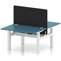 Air 2 Person Sit-Standing Bench Desk with Black Straight Screen, Back-to-Back, 2 x 1200 (800mm Deep), White Frame, Dark Teal