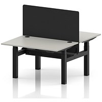 Air 2 Person Sit-Standing Bench Desk with Black Straight Screen, Back-to-Back, 2 x 1200 (800mm Deep), Black Frame, Dove Grey