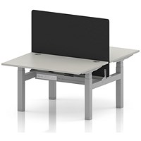 Air 2 Person Sit-Standing Bench Desk with Black Straight Screen, Back-to-Back, 2 x 1200 (800mm Deep), Silver Frame, Dove Grey