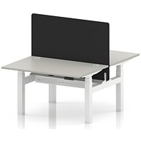 Air 2 Person Sit-Standing Bench Desk with Black Straight Screen, Back-to-Back, 2 x 1200 (800mm Deep), White Frame, Dove Grey