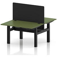 Air 2 Person Sit-Standing Bench Desk with Black Straight Screen, Back-to-Back, 2 x 1200 (800mm Deep), Black Frame, Moss Green