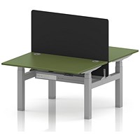 Air 2 Person Sit-Standing Bench Desk with Black Straight Screen, Back-to-Back, 2 x 1200 (800mm Deep), Silver Frame, Moss Green