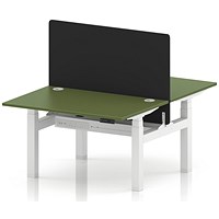 Air 2 Person Sit-Standing Bench Desk with Black Straight Screen, Back-to-Back, 2 x 1200 (800mm Deep), White Frame, Moss Green