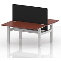 Air 2 Person Sit-Standing Bench Desk with Black Straight Screen, Back to Back, 2 x 1400mm (800mm Deep), White Frame, Brick Red
