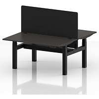 Air 2 Person Sit-Standing Bench Desk with Black Straight Screen, Back to Back, 2 x 1400mm (800mm Deep), Black Frame, Carbon Grey