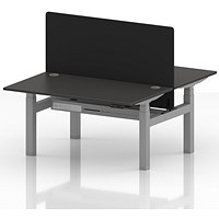 Air 2 Person Sit-Standing Bench Desk with Black Straight Screen, Back to Back, 2 x 1400mm (800mm Deep), Silver Frame, Carbon Grey