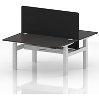 Air 2 Person Sit-Standing Bench Desk with Black Straight Screen, Back to Back, 2 x 1400mm (800mm Deep), White Frame, Carbon Grey
