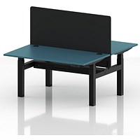 Air 2 Person Sit-Standing Bench Desk with Black Straight Screen, Back to Back, 2 x 1400mm (800mm Deep), Black Frame, Dark Teal
