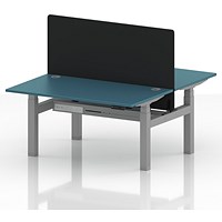 Air 2 Person Sit-Standing Bench Desk with Black Straight Screen, Back to Back, 2 x 1400mm (800mm Deep), Silver Frame, Dark Teal