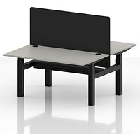 Air 2 Person Sit-Standing Bench Desk with Black Straight Screen, Back to Back, 2 x 1400mm (800mm Deep), Black Frame, Dove Grey