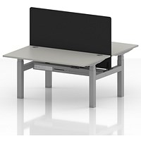 Air 2 Person Sit-Standing Bench Desk with Black Straight Screen, Back to Back, 2 x 1400mm (800mm Deep), Silver Frame, Dove Grey