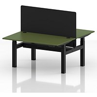 Air 2 Person Sit-Standing Bench Desk with Black Straight Screen, Back to Back, 2 x 1400mm (800mm Deep), Black Frame, Moss Green
