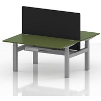 Air 2 Person Sit-Standing Bench Desk with Black Straight Screen, Back to Back, 2 x 1400mm (800mm Deep), Silver Frame, Moss Green