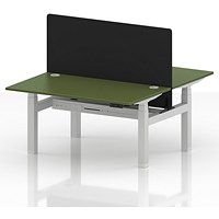 Air 2 Person Sit-Standing Bench Desk with Black Straight Screen, Back to Back, 2 x 1400mm (800mm Deep), White Frame, Moss Green