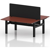 Air 2 Person Sit-Standing Bench Desk with Black Straight Screen, Back to Back, 2 x 1600mm (800mm Deep), Black Frame, Brick Red