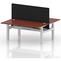 Air 2 Person Sit-Standing Bench Desk with Black Straight Screen, Back to Back, 2 x 1600mm (800mm Deep), White Frame, Brick Red
