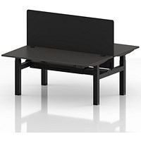 Air 2 Person Sit-Standing Bench Desk with Black Straight Screen, Back to Back, 2 x 1600mm (800mm Deep), Black Frame, Carbon Grey