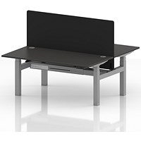 Air 2 Person Sit-Standing Bench Desk with Black Straight Screen, Back to Back, 2 x 1600mm (800mm Deep), Silver Frame, Carbon Grey