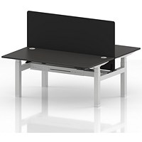 Air 2 Person Sit-Standing Bench Desk with Black Straight Screen, Back to Back, 2 x 1600mm (800mm Deep), White Frame, Carbon Grey