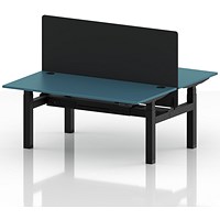 Air 2 Person Sit-Standing Bench Desk with Black Straight Screen, Back to Back, 2 x 1600mm (800mm Deep), Black Frame, Dark Teal
