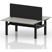 Air 2 Person Sit-Standing Bench Desk with Black Straight Screen, Back to Back, 2 x 1600mm (800mm Deep), Black Frame, Dove Grey