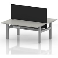 Air 2 Person Sit-Standing Bench Desk with Black Straight Screen, Back to Back, 2 x 1600mm (800mm Deep), Silver Frame, Dove Grey