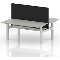 Air 2 Person Sit-Standing Bench Desk with Black Straight Screen, Back to Back, 2 x 1600mm (800mm Deep), White Frame, Dove Grey