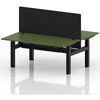 Air 2 Person Sit-Standing Bench Desk with Black Straight Screen, Back to Back, 2 x 1600mm (800mm Deep), Black Frame, Moss Green