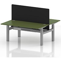 Air 2 Person Sit-Standing Bench Desk with Black Straight Screen, Back to Back, 2 x 1600mm (800mm Deep), Silver Frame, Moss Green
