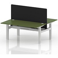 Air 2 Person Sit-Standing Bench Desk with Black Straight Screen, Back to Back, 2 x 1600mm (800mm Deep), White Frame, Moss Green