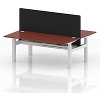 Air 2 Person Sit-Standing Bench Desk with Black Straight Screen, Back to Back, 2 x 1800mm (800mm Deep), White Frame, Brick Red